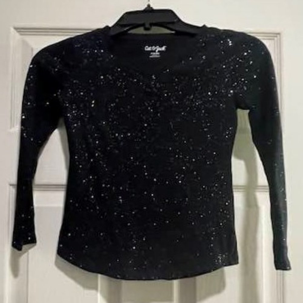 Cat & Jack Girls Black Sparkly Long Sleeve Blouse - size S (6/6X)